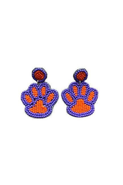 Tiger Paw Print Beaded Earrings~Clemson Tigers Earrings