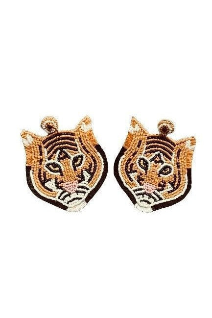 Tiger Face Beaded Earrings