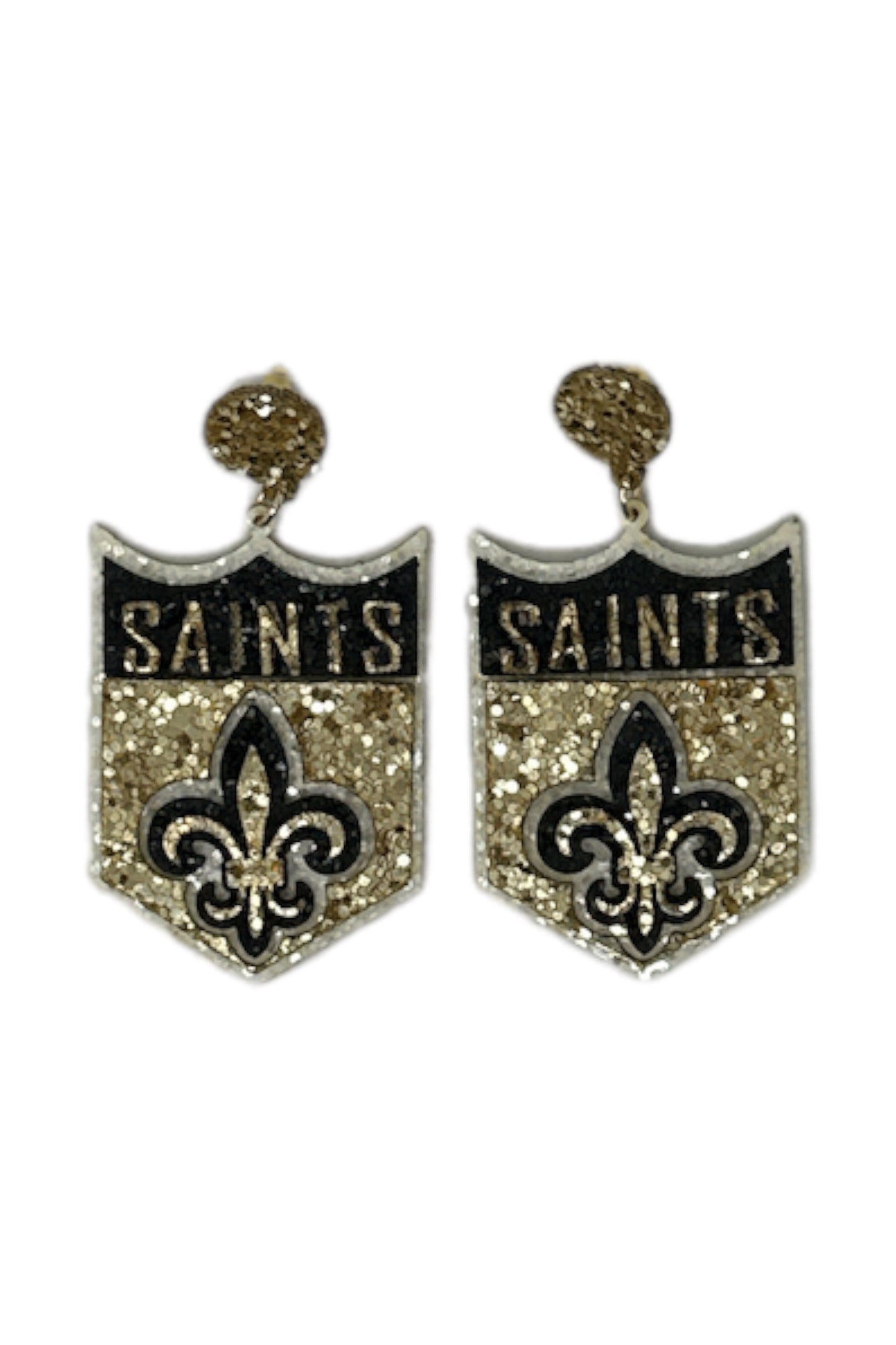 Saints Fleur de Lis Glitter Shield Earrings