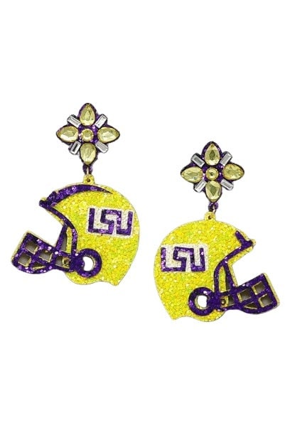 LSU Tiger Glitter Football Helmet Earrings