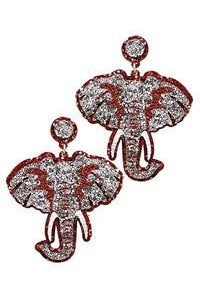 Crimson and Gray Glitter Elephant Earrings