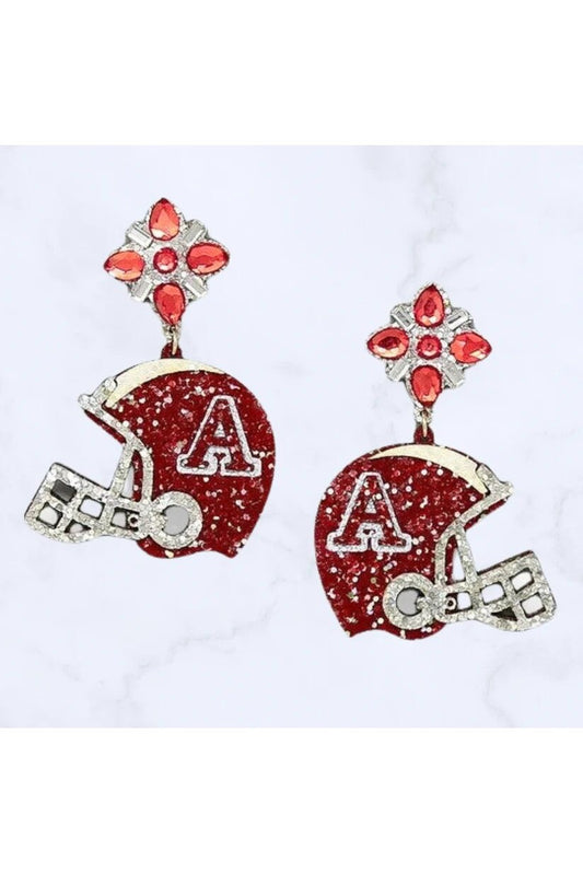 Alabama Crimson Tide Glitter Helmet Earrings With Sparkling Gemstones