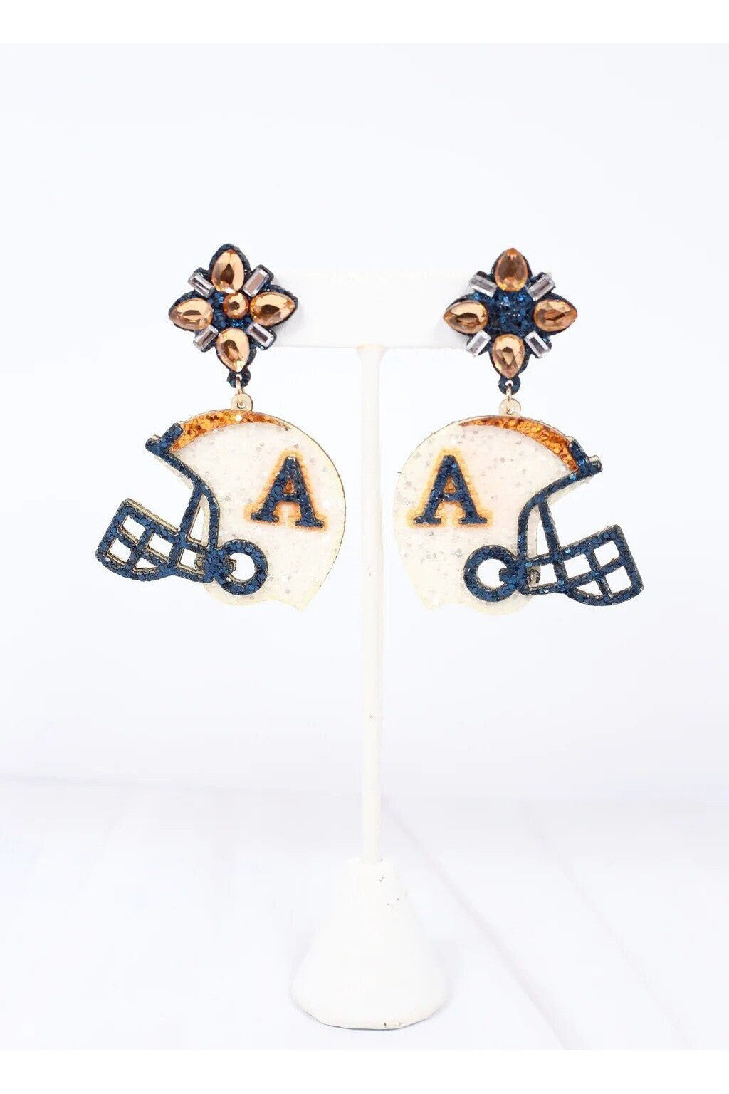 Auburn Tigers Glitter Helmet Earrings With Sparkling Gemstones~Auburn Earrings~Gameday Earrings