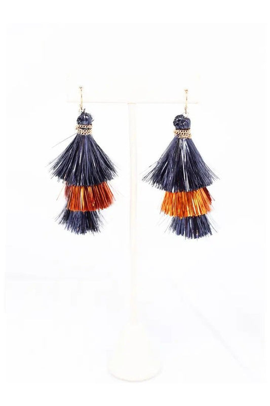 Navy and Orange Shimmer Tassel Earrings