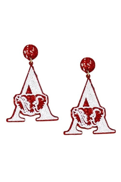 Red and White Glitter Alabama Elephant Earrings