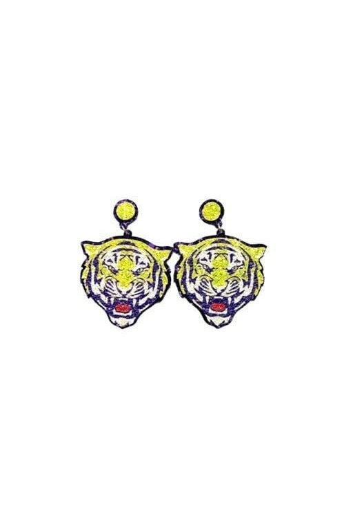 LSU Glitter Tiger Face Earrings