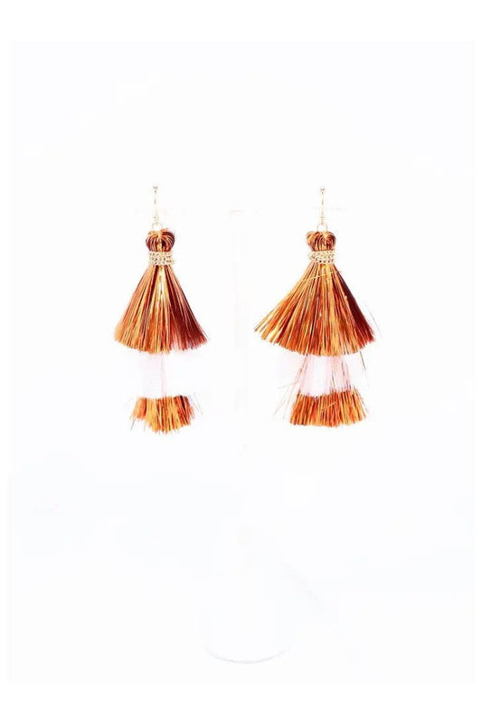 Orange and White Shimmer Tassel Earrings