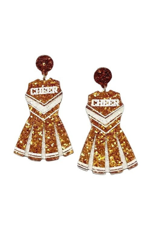 Orange and White Glitter Cheer Dress Earrings